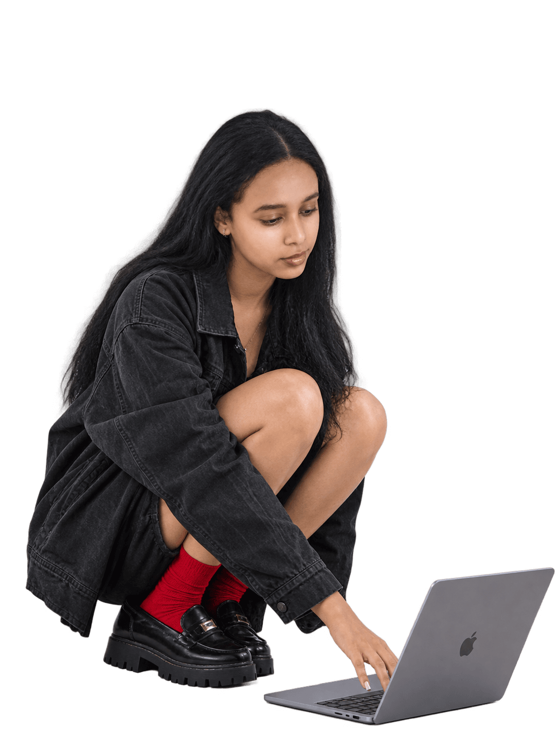Adonia Wubie working on her laptop